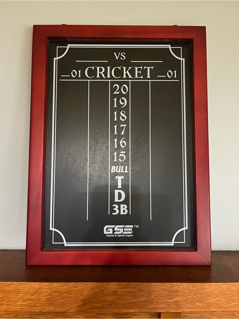 Dart Cricket Scoreboard Wall Plaque in Black & Red Frame